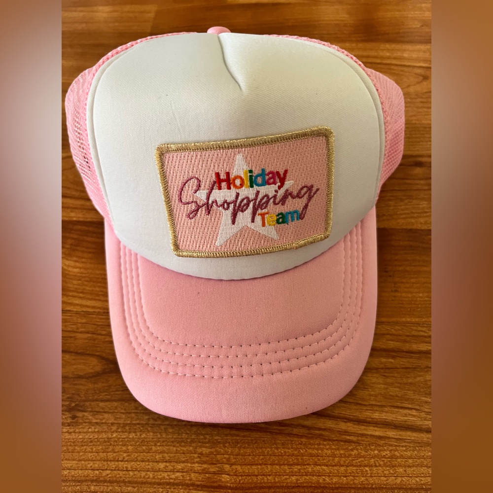 Judith March Pink and White Holiday Shopping Team Hat